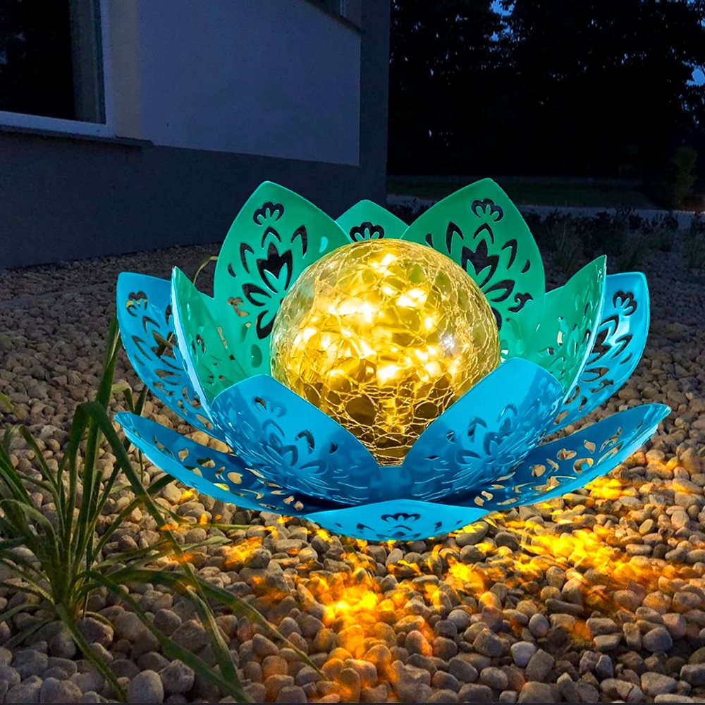 Solar Garden Lights Outdoor Decorative -Bright Lotus turquoise Flower-Price Firm